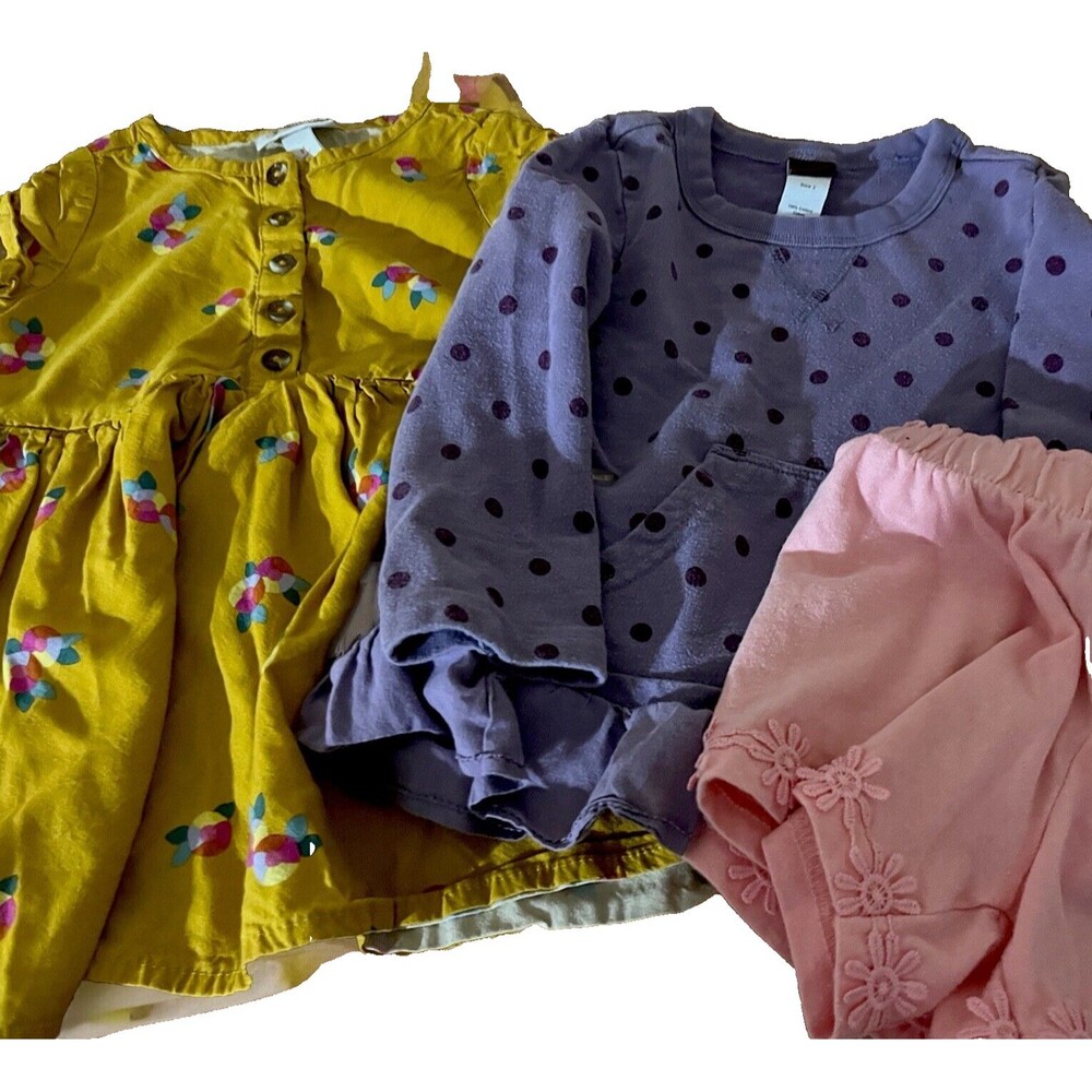 LOT 3 Girl Size 2 2T Disney Pink Shorts Cat Jack Dress Tea Collection Purple Top